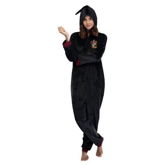 Harry Potter Women's Black Hooded Fleece Gryffindor Onesie - XS - Picture 1 of 13